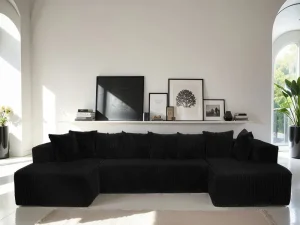 U-Shaped Sectional Sofa,130-inch 4-Seater Chaise Lounge with Striped Corduroy Fabric Customizable Living Room or Bedroom Couch