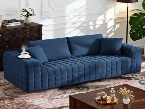 Mid-Century Modern 3-Seater Chenille Sofa, Luxurious Cloud-Soft Couch for Small Spaces, Office, RV, No Assembly Required - Royal