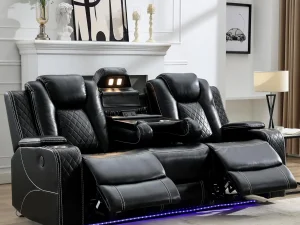 TODRANI Power Reclining Sofa 0 Gravity w/ Wireless Charger,LED Floor Lights,Reading Light, Drop-down Table USB/Type-C Port(070)