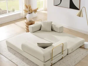 Convertible Sofa Bed, Modern Fold-Out Couch with Removable Backrest, Comfortable King Size Floor Sofa for Living Room &