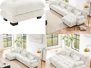 Convertible Sectional Sofa Ottoman, Chenille Couch for Living Room and Bedroom, Comfortable Modular Seating Option