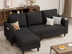 78 L-Shaped 3-Seat Upholstered Sofa with Washable Linen Covers for Living Spaces