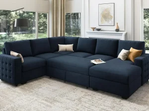 Sectional Sleeper Sofa with Pull Out Bed U-Shape Sectional Couch Sleeper Bed with Storage Chaise Lounge Living Room 6 Seater