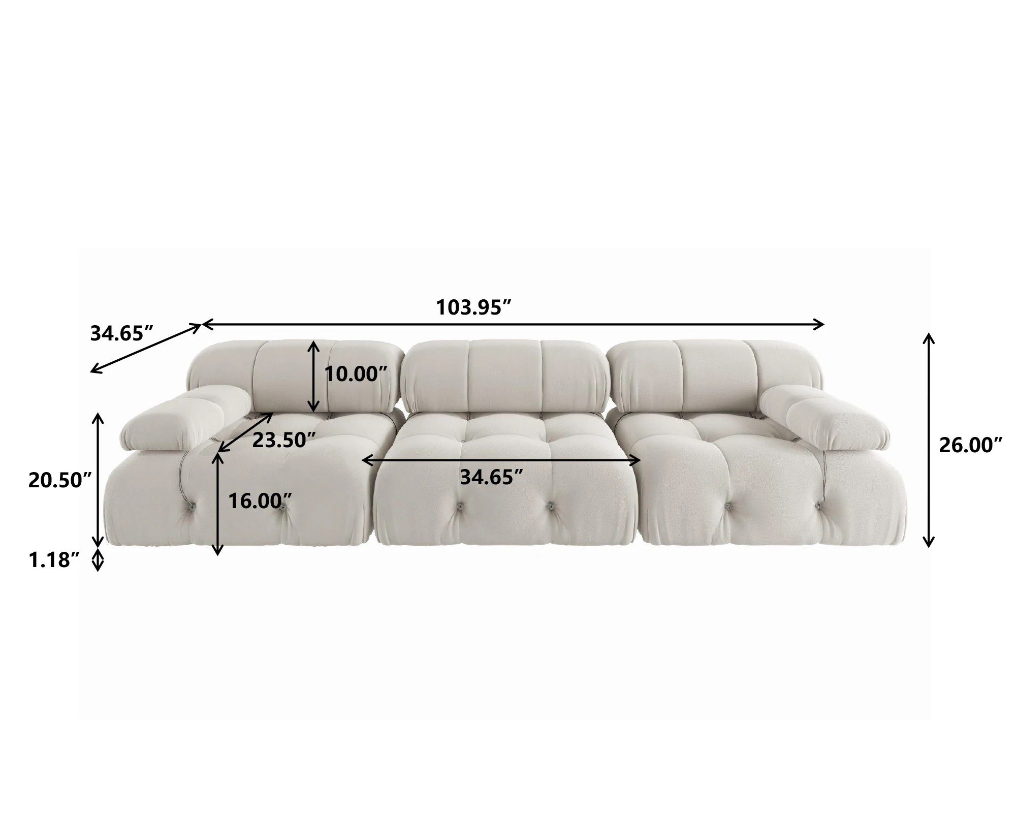 104" Minimalist Modular Sectional Sofas Modern Velvet Convertible Couches 3 Seats Living Room Sofa Sets for Office Apartment - Image 2