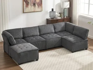 Modular Sectional Sofa U-Shaped Couch with Reversible Chaise, 6-Seat Convertible Design for Living Room