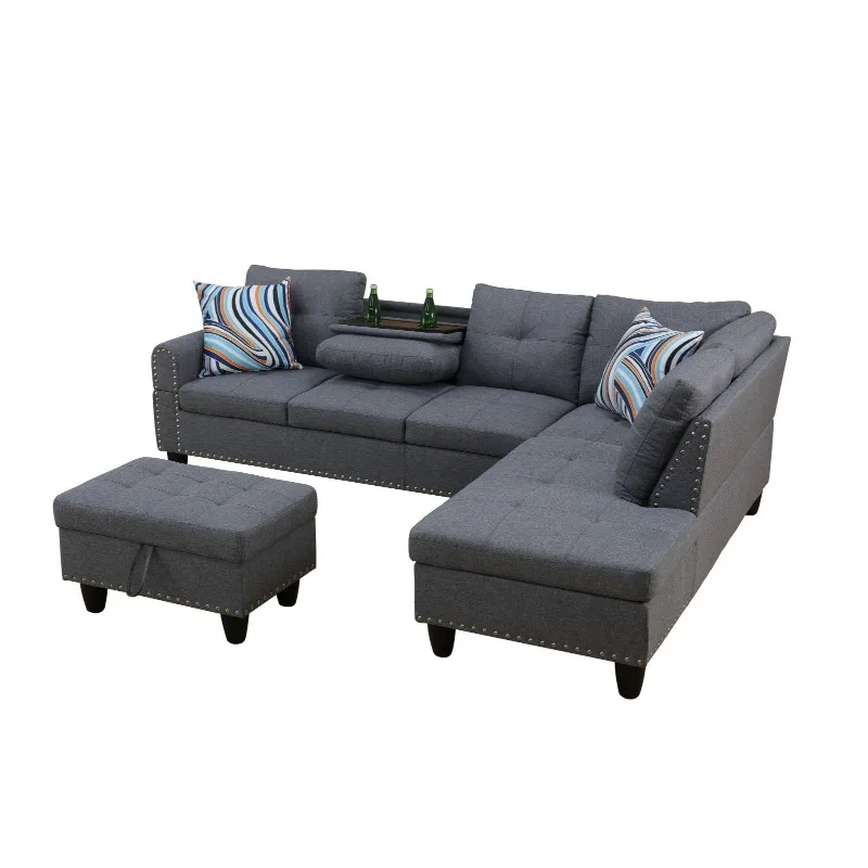 Grey Linen 3 Piece Sofa Set Premium Anti Spinning Fabric Solid Wood Frame Double Layer Couch Splitable Living Room Furniture