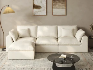 FERONIXA 3 seat Convertible Sectional Sofa L Shaped Couch for Small Apartment Reversible Sectional Couch for Living Room,white